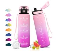 JAPORIA Bottiglia Acqua 1L, Borraccia con Scala Temporale, A Prova di Perdite, Senza BPA, Riutilizzabile, Motivazionale, Bottiglia Acqua per Outdoor, Yoga, Sport, Palestra