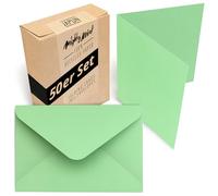 Japun - Set di 50 biglietti pieghevoli vuoti comprese buste, biglietti pieghevoli da progettare, etichettare o stampare - DIN A6 / C6 - verde