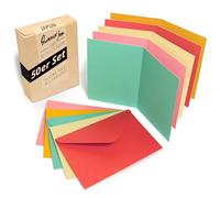 Japun - Set di 50 biglietti pieghevoli vuoti comprese buste, biglietti pieghevoli da progettare, etichettare o stampare - DIN A6 / C6 - mix dai colori vivaci