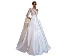 JAQVIVI Abiti da Sposa Eleganti da Donna Bianchi in Pizzo E Raso Patchwork, Senza Maniche, A Vita Alta, in Linea con L'impero, per La Festa/Il Matrimonio/Il Ballo White 14