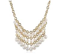 Jardin Placcato Oro Three-Tiered Perle Finte 25 " Collana Bavaglino Nwt