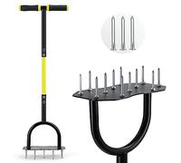 Jardineer Aeratore per prato con punte di aerazione, aeratore a passo sicuro con punte di ricambio, aeratore manuale per prato per terreno compatto