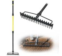 Jardineer Rastrello ad arco resistente, con manico lungo, in metallo, per ghiaia, rocce, foglie di prato, livellamento del terreno, paesaggistica, rastrello da giardino con 18 denti in acciaio (150 cm