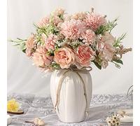 JARELING, Bouquet di peonie (fiori di hydrangea) artificiali con vaso, in seta, adatto come decorazione per casa, tavola, sala da pranzo (rosa)