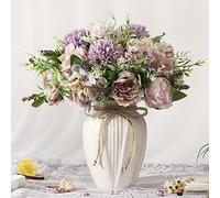 JARELING, Bouquet di peonie (fiori di hydrangea) artificiali con vaso, in seta, adatto come decorazione per casa, tavola, sala da pranzo (viola)