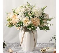 JARELING, Bouquet di peonie (fiori di hydrangea) artificiali con vaso, in seta, adatto come decorazione per casa, tavola, sala da pranzo (bianco)