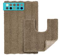 JARITTO Set di 2 Pezzi Tappeto Bagno Antiscivolo Tappeto Cucina Doccia Assorbente Tappetino da Bagno per Toletta in Microfibra Lavabile in Lavatrice (51X81cm + Forma a U 51x51cm) - Grigio Marrone