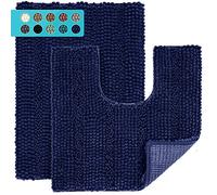 JARITTO Set di 2 Pezzi Tappeto Bagno Antiscivolo Tappeto Cucina Doccia Assorbente Tappetino da Bagno per Toletta in Microfibra Lavabile in Lavatrice (43X61cm + Forma a U 51x51cm) - Blu Scuro