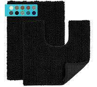 JARITTO Set di 2 Pezzi Tappeto Bagno Antiscivolo Tappeto Cucina Doccia Assorbente Tappetino da Bagno per Toletta in Microfibra Lavabile in Lavatrice (43X61cm + Forma a U 51x51cm) - Nero