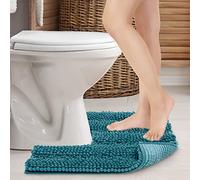 JARITTO Tappeto Bagno per Toletta Antiscivolo Assorbente Tappetino per WC Tappeto Doccia in Microfibra Lavabile in Lavatrice Moderno Forma a U - 51x51cm (Blu)