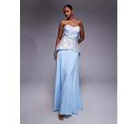 Jarlo - Kay - Vestito lungo a corsetto in pizzo a fiori blu pallido 38