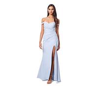 Jarlo London Bluebell Bardot Maxi Dress with Thigh Split And Button Back, Powder Blue, 46 Women's
