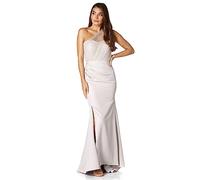 Jarlo London Brooke One Shoulder Tulle Top Maxi Dress with Thigh Split, Silver, IT 50