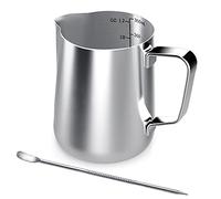 Jarra de leche, espumador de mano de acero inoxidable de 350 ml, crema de café, jarra de espumador de leche taza con marca de medición y bolígrafo latte art, jarra para barista cappuccino espresso