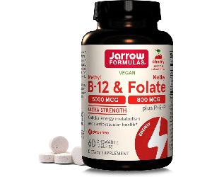 Jarrow Formulas Metil B-12 5000 mcg e Metil Folato 800 mcg Ciliegia - 60 compresse masticabili