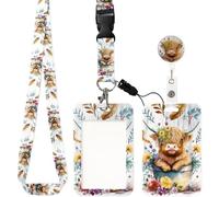 JarThenaAMCS Porta badge identificativo a forma di mucca delle Highland con cordino colorato Yak retrattile porta badge carino porta carte d'identità per ufficio scuola forniture ospedaliere