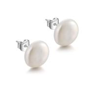 JaruJaru Orecchini da donna con perle barocche a forma di bottone, perle d'acqua dolce a forma di moneta/disco da 10-15 mm, raccolte a mano, ipoallergeniche, in argento Sterling 925, con retro piatto