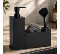 Jarvita Organizer per lavello da cucina - Kitchen Sink Organizer in pietra artificiale nera opaca - Organizer per lavandino da cucina con dispenser di sapone, spazzola e spugna di metallo (dispenser