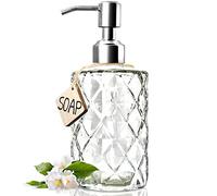 Jasai Diamond Design - Dispenser per sapone in vetro trasparente, da 340 ml, con pompa in acciaio inox 304 antiruggine, dispenser per bagno e cucina di sapone per mani, detergente, lozione ecc.