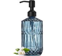 JASAI Dispenser di sapone blu con pompa antiruggine nera, dispenser di sapone da bagno ricaricabile con vetro spesso, dispenser di sapone da cucina per sapone per mani e sapone per piatti (blu)