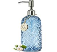 JASAI Dispenser di sapone in vetro con motivo a gemme, per lavello da cucina, ricaricabile, con pompa in acciaio inox antiruggine, dispenser di sapone trasparente per il bagno per sapone per piatti,