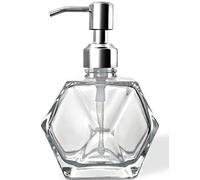 JASAI Dispenser di sapone in vetro trasparente, dispenser per lozioni da banco con pompa in acciaio inox per decorare la casa, accessorio da bagno, ideale per sapone viso, sapone per le mani, olio per