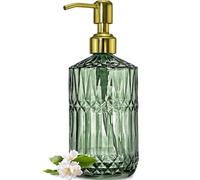 JASAI Dispenser di sapone in vetro verde da 510 ml con pompa antiruggine dorata, dispenser di sapone da cucina ricaricabile per sapone per piatti, dispenser di sapone da bagno per sapone per mani,