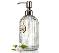 JASAI Dispenser di sapone liquido, in vetro trasparente con pompa in acciaio inox antiruggine, ricaricabile, per bagno, cucina, 532 ml