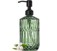 JASAI Dispenser di sapone verde da 510,3 g con pompa antiruggine nera, dispenser di sapone da cucina ricaricabile con vetro spesso, dispenser di sapone da bagno per sapone per mani, sapone per piatti,