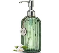 JASAI Dispenser di sapone verde da 510 ml con pompa antiruggine, dispenser di sapone da bagno ricaricabile con vetro spesso, dispenser di sapone da cucina per sapone per piatti, sapone per le mani