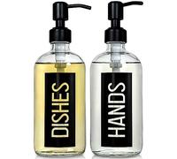 JASAI Set di 2 dispenser di sapone per le mani e piatti in vetro da 510 ml, per cucina e bagno, colore: nero