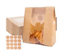Jasaly 100 sacchetti di carta per pane, con finestra trasparente, sacchetti per il pane con sigillanti, per biscotti, caramelle e dolcetti