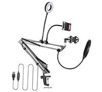Jasaly -35S Kit Supporto per Microfono con Supporto a Braccio a Forbice con Luce Ad a LED per Computer Laptop PC Karaoke Studio Recording