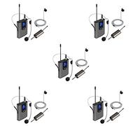 Jasaly 5X UHF Portatile Fili Cuffie/Lavalier Risvolto Microfono con Bodypack Trasmettitore e Ricevitore Uscita 1/4 Pollice