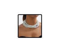 Jascatin Bohemia Multi Layer Esagerato Collana Handmade Perline Catena Boho Beaded Choker Collana per le Donne (Bianco)
