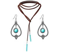 Jascatin Bohemian Turchese Velluto Choker Collana Orecchini Set Lungo Pendente Collana Suede Collar Maglione Catena per le Donne