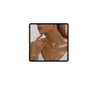 Jascatin Esagerate Strass Collana Set Choker Braccialetto Orecchini Anelli Cristallo Pendente Collana Catena Gioielli per le Donne