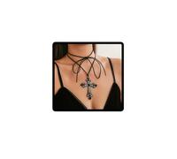 Jascatin Gothic Halloween Croce Nera Fiore Choker Collana Red Bead Pendant Collana Catena Gioielli per le Donne (Nero C)