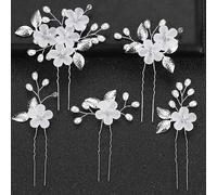 Jascatin Sposa Pins Capelli Da Sposa Fiore Pezzi Capelli Da Sposa Accessori Per Capelli Da Sposa Perla Clips Per Capelli Da Sposa per Donne e Ragazze Confezione da 5 (Argento)