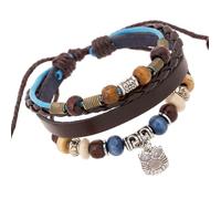 Jascatin Woven Leather Bracelet Trecciato Polsino Braccialetti Gufo Nota Musicale Piuma Braccialetti Perline Etnico Tribale Braccialetti Elastici per Uomini Donne (Gufo bruno)