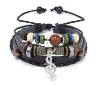 Jascatin Woven Leather Bracelet Trecciato Polsino Braccialetti Gufo Nota Musicale Piuma Braccialetti Perline Etnico Tribale Braccialetti Elastici per Uomini Donne (Nota nera)