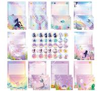 JasCherry 160 set di cancelleria con buste, 50 fogli di cancelleria A5 (10 modelli) con 50 buste, adatti per inviti, lettere, biglietti di ringraziamento, congratulazioni, disegno sirena