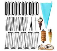 JasCherry 33 Pezzi Acciaio Inox Croissant Cono Form Set con Accessori - 3 Tipi di Cannoli Tubo Stampi da Forno per Torte, Pane, Pasticceria Cream Roll Mold #4