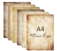 JasCherry 48 fogli di carta da lettere vintage, carta pergamena invecchiata formato A4, ideale per inviti, lettere, curriculum, premi, diplomi, arte, artigianato, certificati antichi, set J