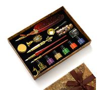 JasCherry Kit di Penna a Immersione e Inchiostro, Penna Piuma Vintage con Sigillo di Cera, 6 Inchiostro e 18 Pennini di Ricambio, Penne per Calligrafia per Firma, Diario, Scrittura e Disegno