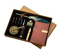 JasCherry Kit di Penna a Immersione e Inchiostro, Penna Piuma Vintage con Sigillo di Cera, Inchiostro e Taccuino, Penne per Calligrafia per Firma, Diario, Scrittura e Disegno