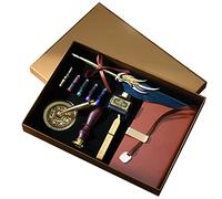 JasCherry Kit di Penna a Immersione e Inchiostro, Penna Piuma Vintage con Sigillo di Cera, Inchiostro e Taccuino, Penne per Calligrafia per Firma, Diario, Scrittura e Disegno