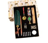 JasCherry Kit di Penna a Immersione e Inchiostro, Penna Piuma Vintage con Sigillo di Cera, Inchiostro e 5 Pennini di Ricambio, Penne per Calligrafia per Firma, Diario, Scrittura e Disegno