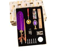 JasCherry Kit di Penna a Immersione e Inchiostro, Penna Piuma Vintage con Sigillo di Cera, Inchiostro e 5 Pennini di Ricambio, Penne per Calligrafia per Firma, Diario, Scrittura e Disegno