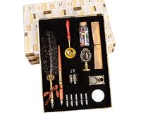JasCherry Kit di Penna a Immersione e Inchiostro, Penna Piuma Vintage con Sigillo di Cera, Inchiostro e 5 Pennini di Ricambio, Penne per Calligrafia per Firma, Diario, Scrittura e Disegno